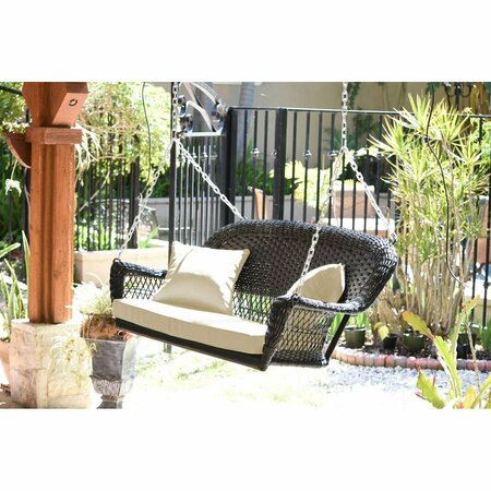 PROPATION Espresso Resin Wicker Porch Swing with Ivory Cushion PR3012184